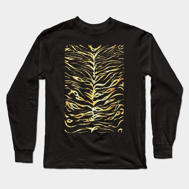 Gold tiger stripes design Long Sleeve T-Shirt by AnnArtshock